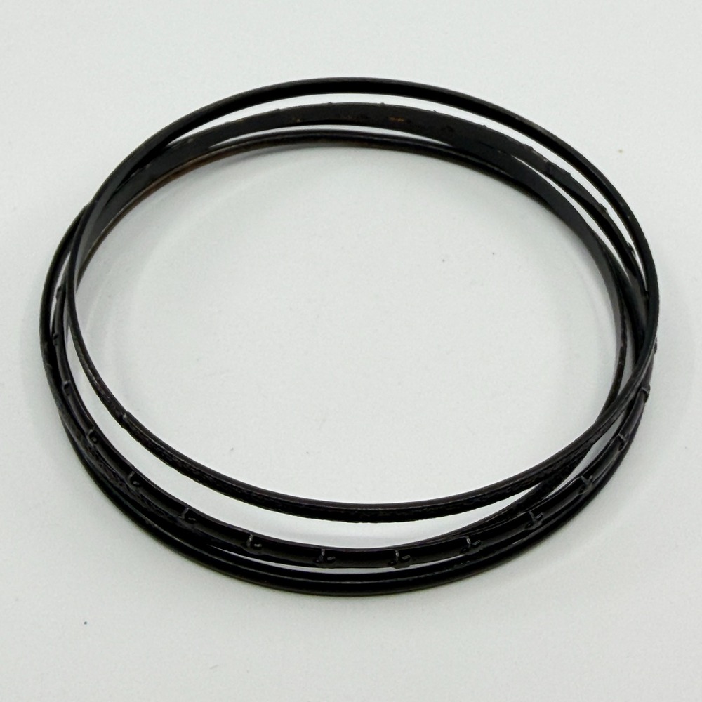 Black Stackable Bangle Set - Sleek Textured Metal Minimalist Bracelets